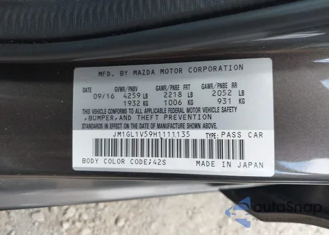 2017 Mazda Mazda6 Touring from USA, damaged, VIN JM1GL1V59H1111135